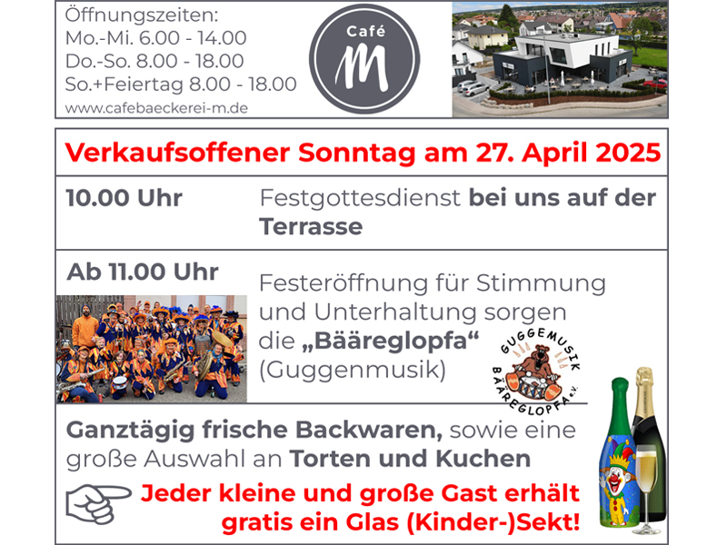 Cafe M Straubenhardt Conweiler Verkaufsoffener Sonntag am 27.4.25 ab 11 Uhr